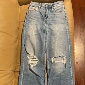 Calvin Klein high rise ripped wide leg jeans